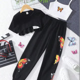 3 Piece Butterfly black Summer Tracksuit