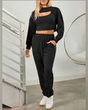 3 Piece Super Crop Black Tracksuit