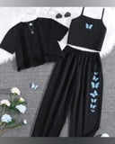 3 Piece Super Crop Butterfly Black Tracksuit