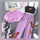 3 Piece Super Crop Butterfly livender Tracksuit.