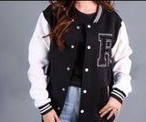 Black R Print Baseball Jacket