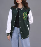 Olive Green S Print Baseball Jacket